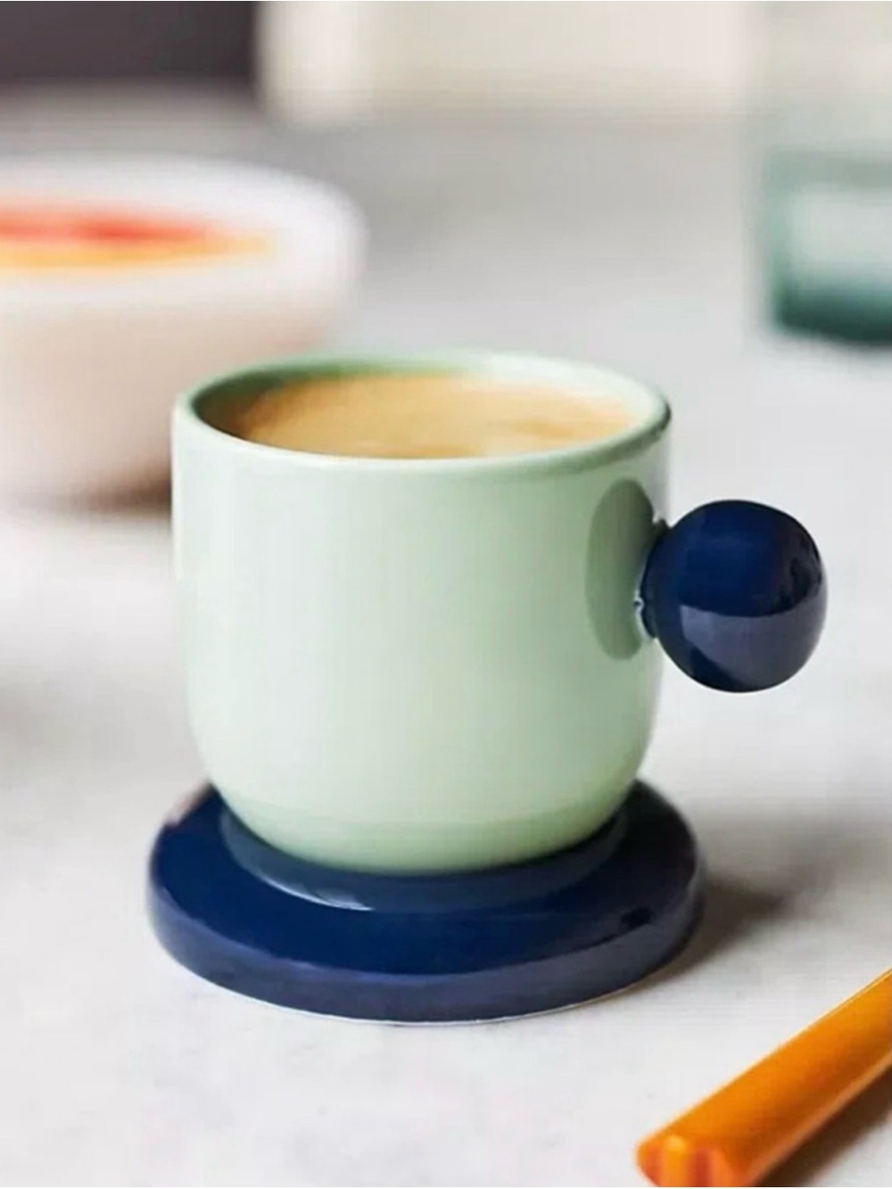 Anthropologie Rika Espresso Cup. 1 piece Mint/Navy pastel multicolor